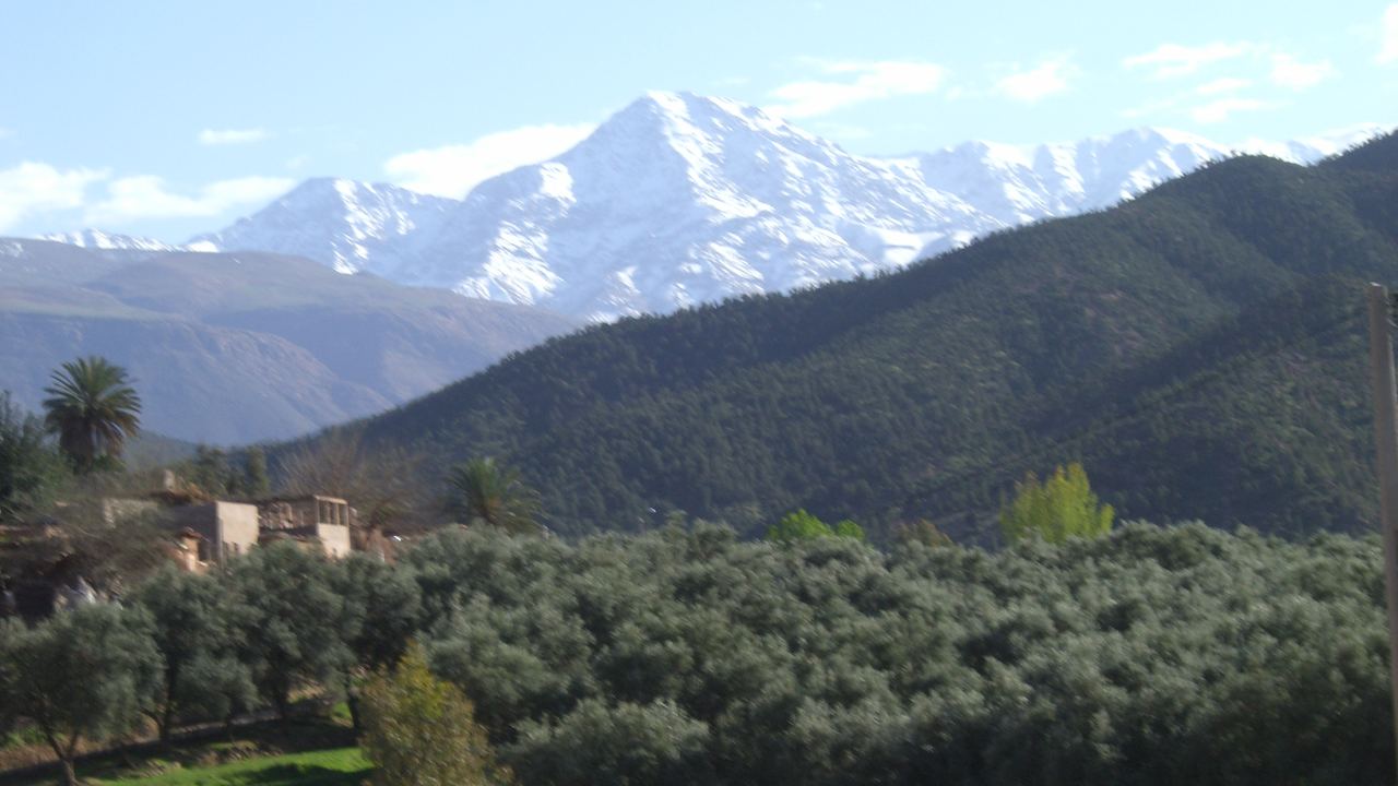The High Atlas from the Ourika valley, the range that sits along the southern horizon for the whole flight.