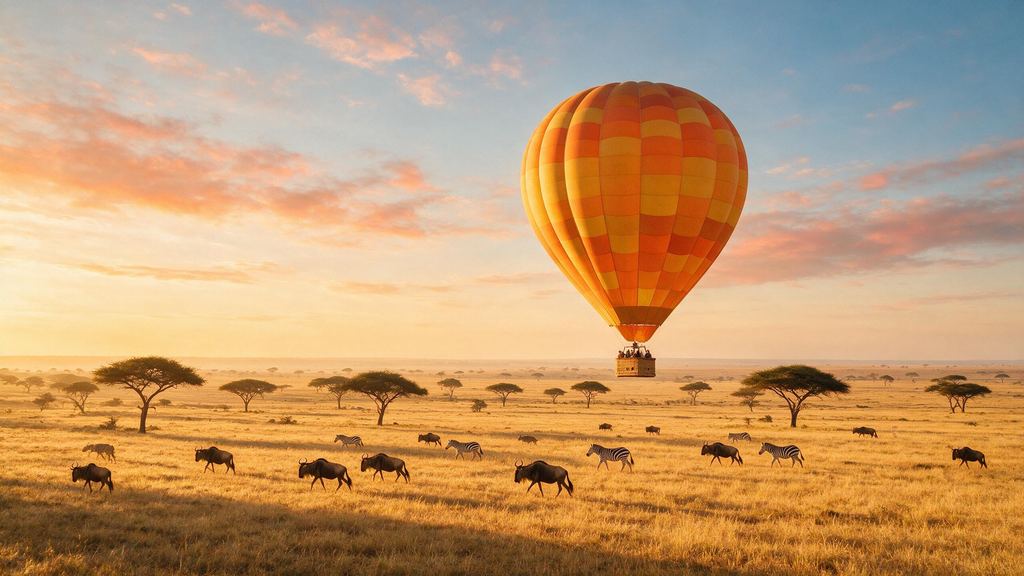 A balloon over the East African savannah in the dry season