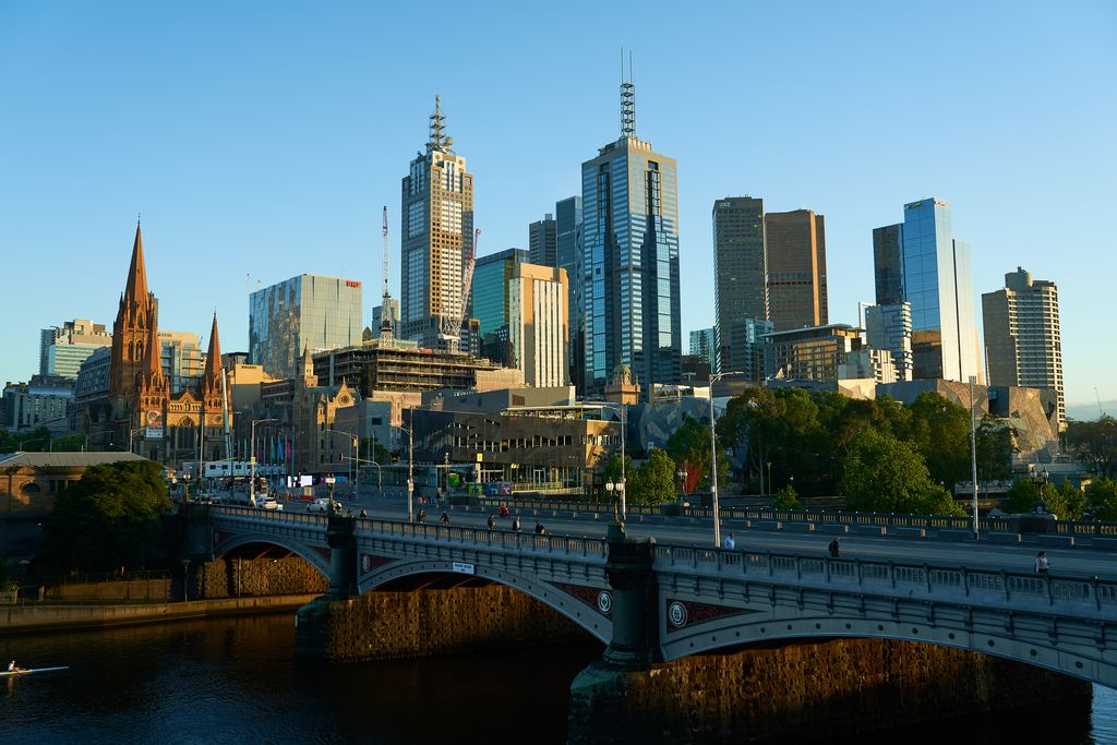 The Melbourne central business district skyline, Victoria, Australia, seen in morning light
