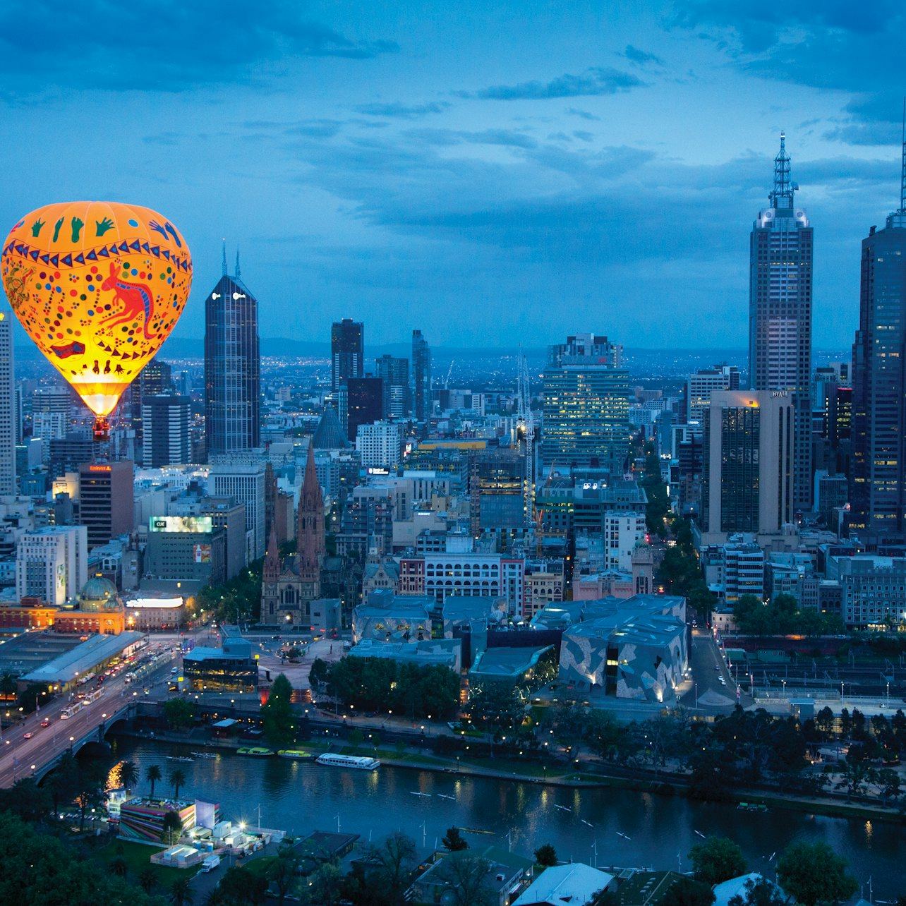 Melbourne Hot Air Balloon Flight over the City at Sunrise