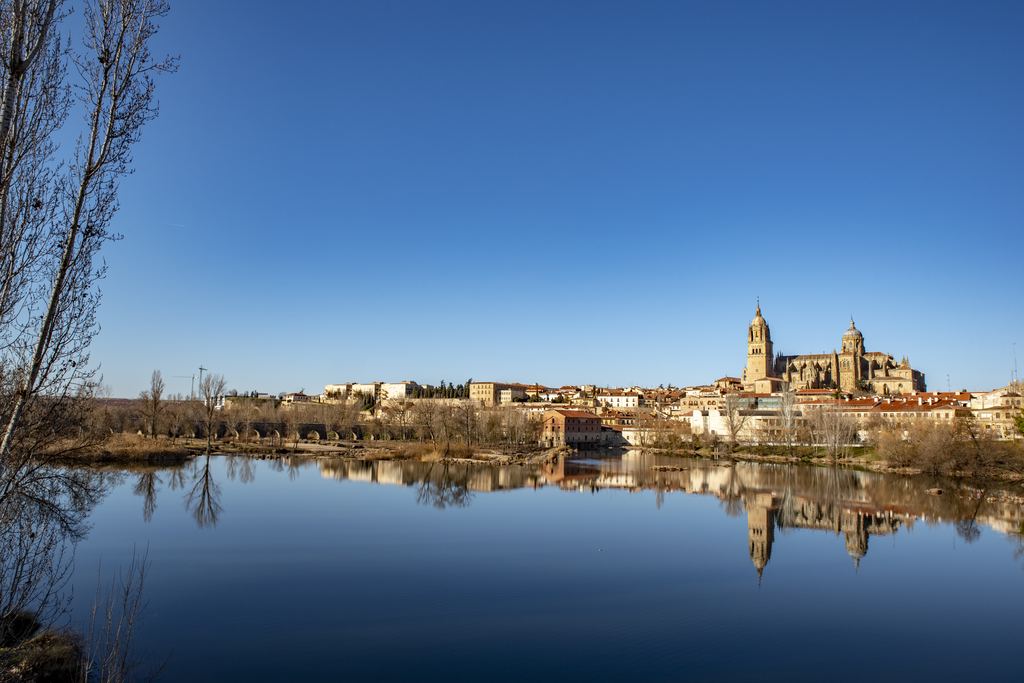 Salamanca, Spain, with the cathedral towers above the River Tormes
